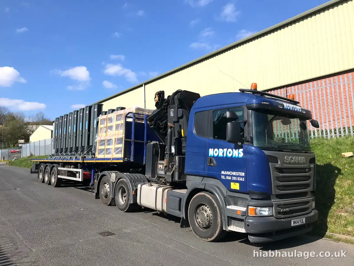 Scania artic loaded with crated equipment