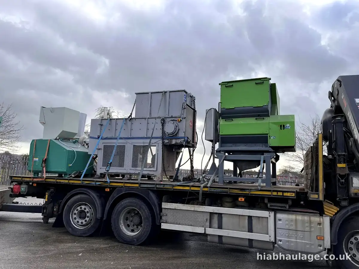 Flatbed loaded with industrial machinery