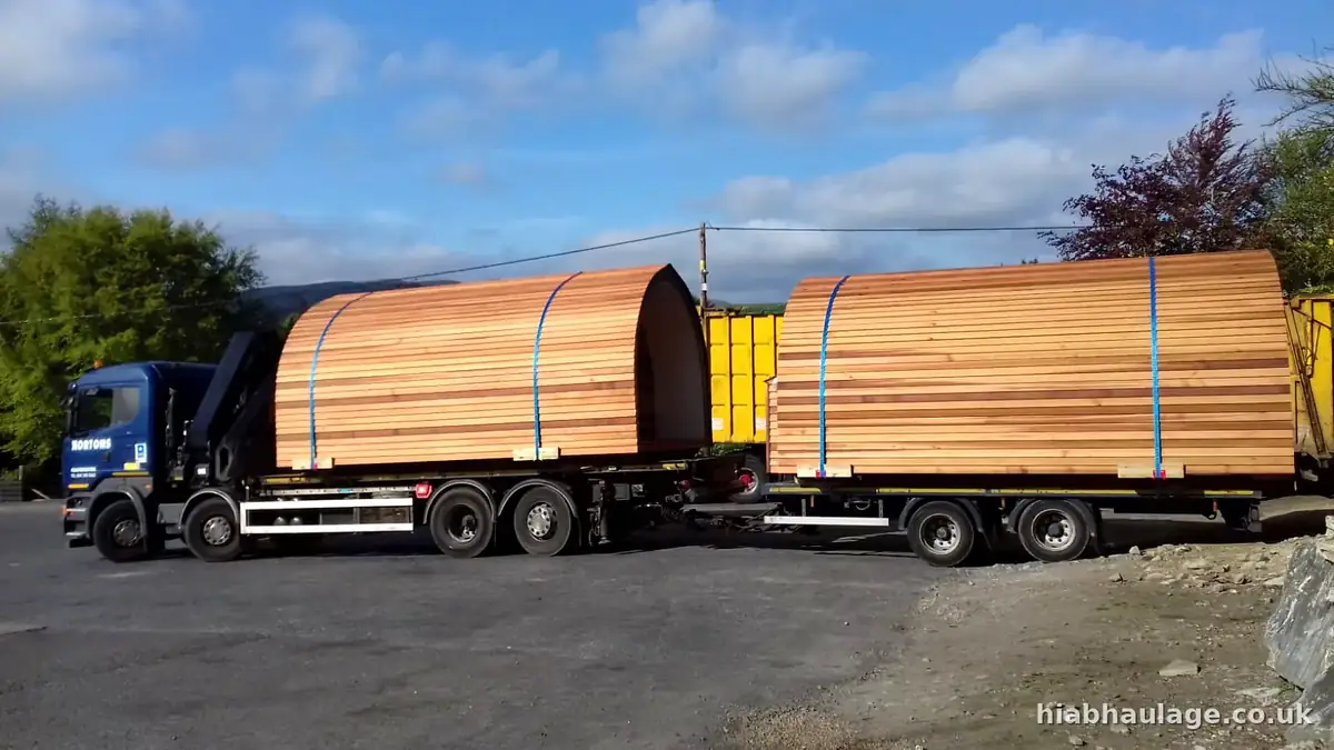 Glamping pods loaded on a wagon and drag for a run from Wrexham Glamping pods loaded on a wagon and drag for a run from Wrexham
