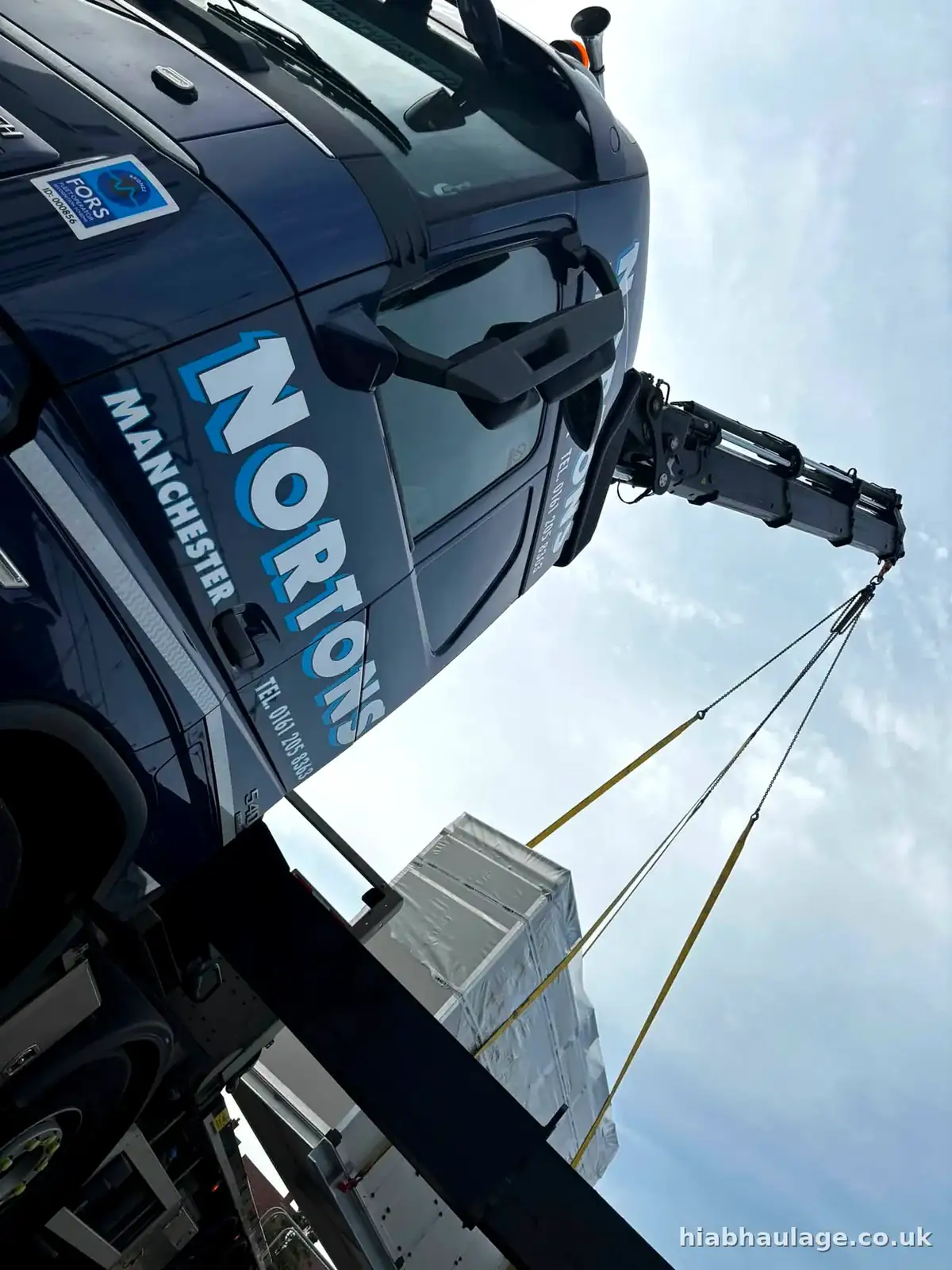 HIAB lifting a wrapped unit at a hospital site in Shrewsbury