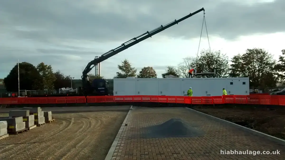 HIAB lifting a unit at a hospital site in Middlesbrough
