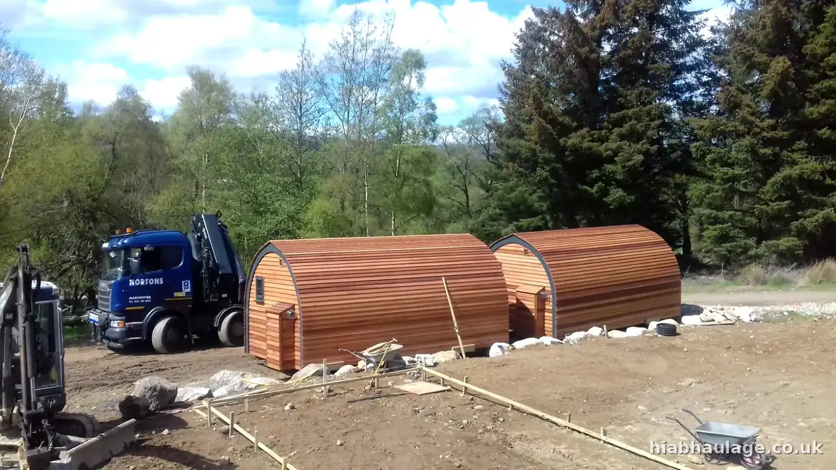 Glamping pods delivered to a forest site Glamping pods delivered to a forest site