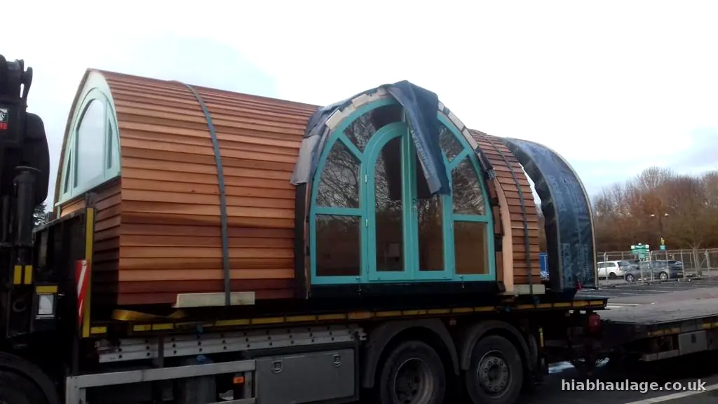 Timber pod on a trailer for delivery to Bicester Timber pod on a trailer for delivery to Bicester
