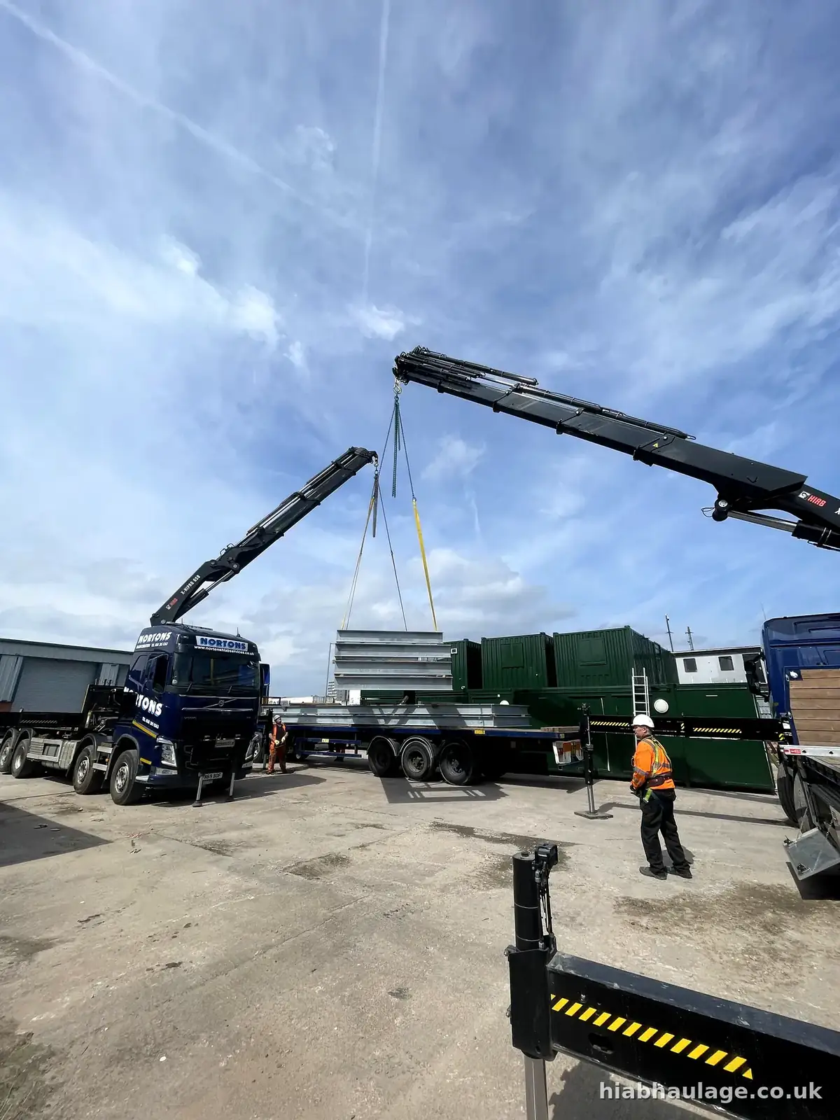 Two HIABs lifting frames destined for Hinkley Point Two HIABs lifting frames destined for Hinkley Point