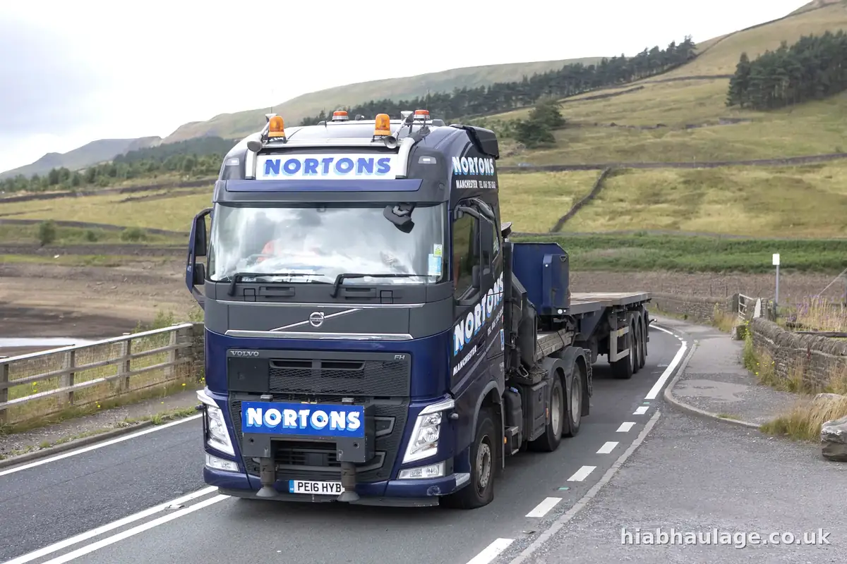Volvo artic HIAB on a moorland road Volvo artic HIAB on a moorland road