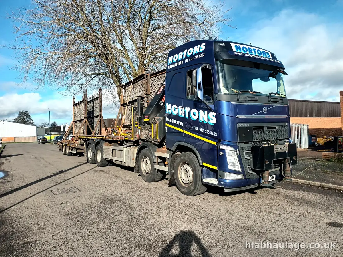 Wagon and drag HIAB carrying ornate iron gates for refurbishment Wagon and drag HIAB carrying ornate iron gates for refurbishment